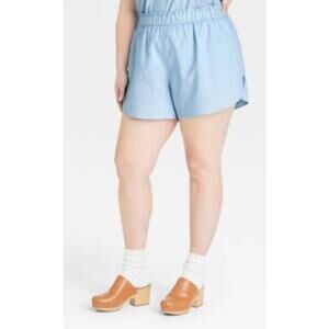 Universal Thread Sunset Blue Chambray Pull On Relaxed Linen Shorts Large NEW